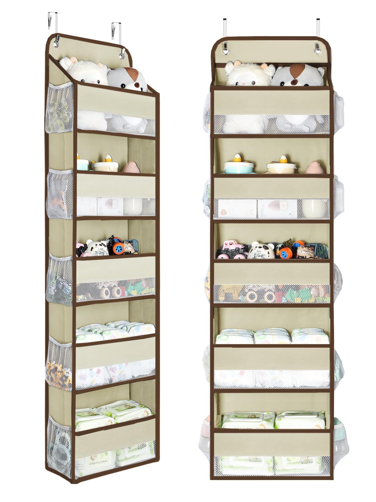 Yecaye over-the-door organizer front view shows five bins and ten pockets for quick access and storage boost.