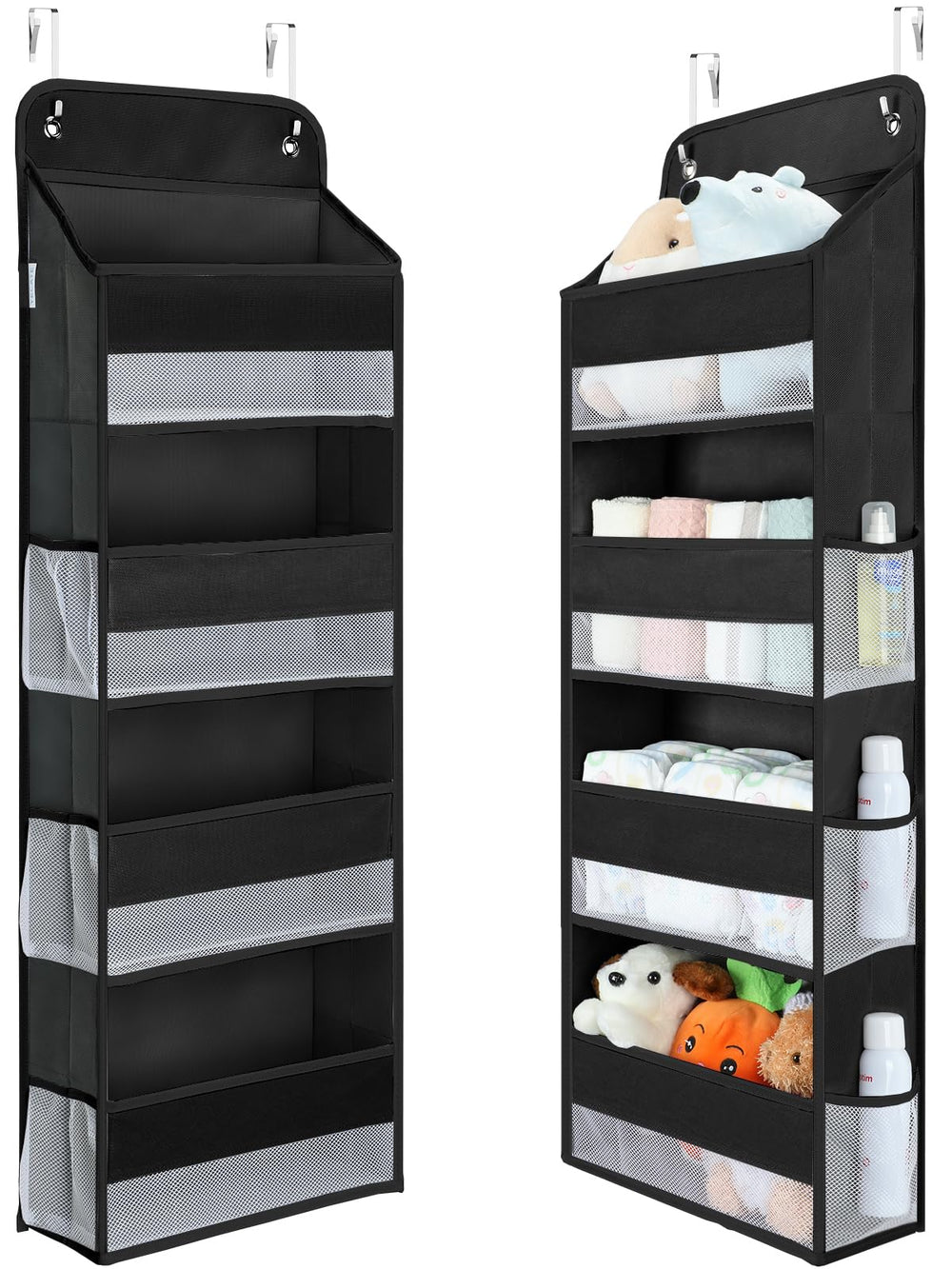 Yecaye over-the-door organizer front view highlights spacious nursery storage.