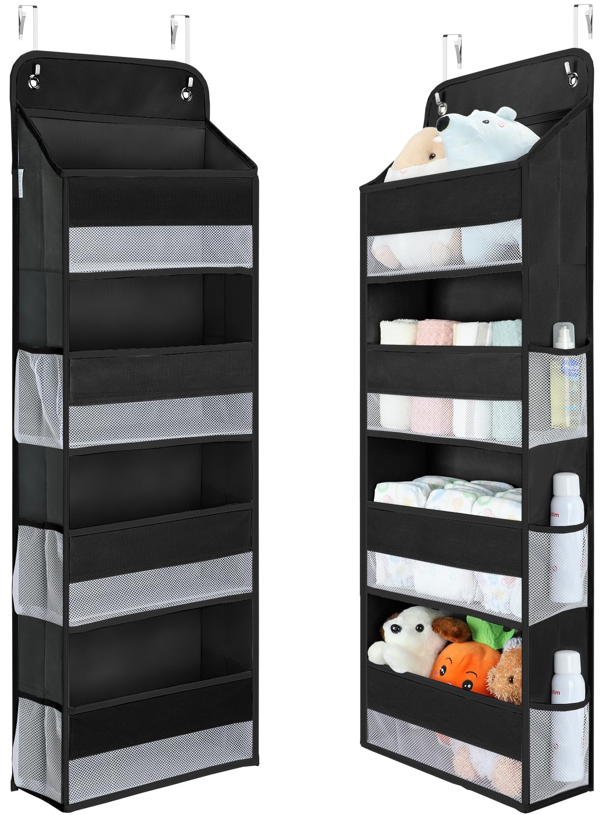 Yecaye over-the-door organizer front view highlights spacious nursery storage.