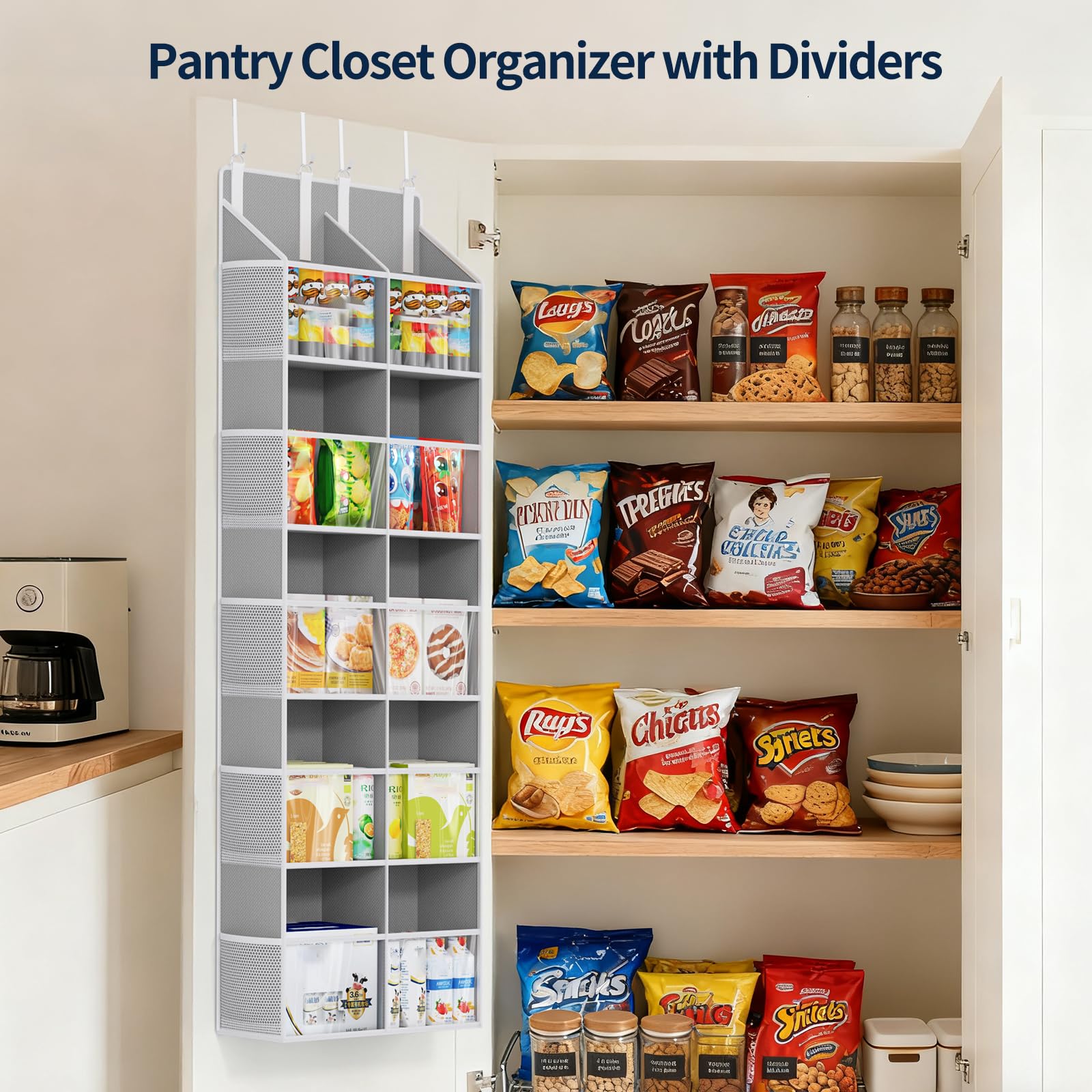 Yecaye over-the-door organizer gray finish complements modern closets and bedrooms.