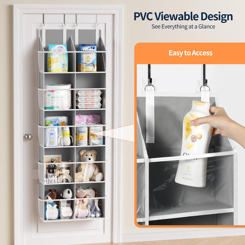 Yecaye over-the-door organizer in nursery demonstrates versatile space-saving storage.