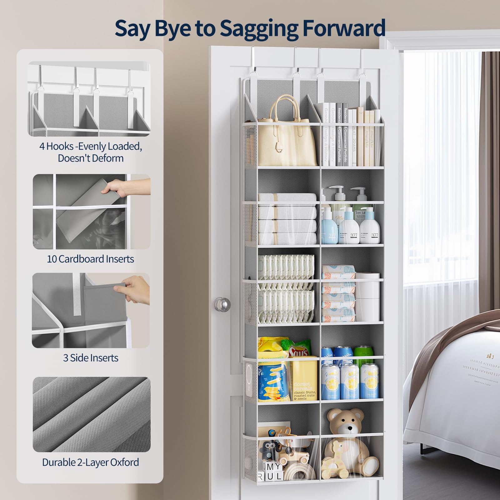 Yecaye over-the-door organizer odorless fabric keeps air fresh in bedrooms.