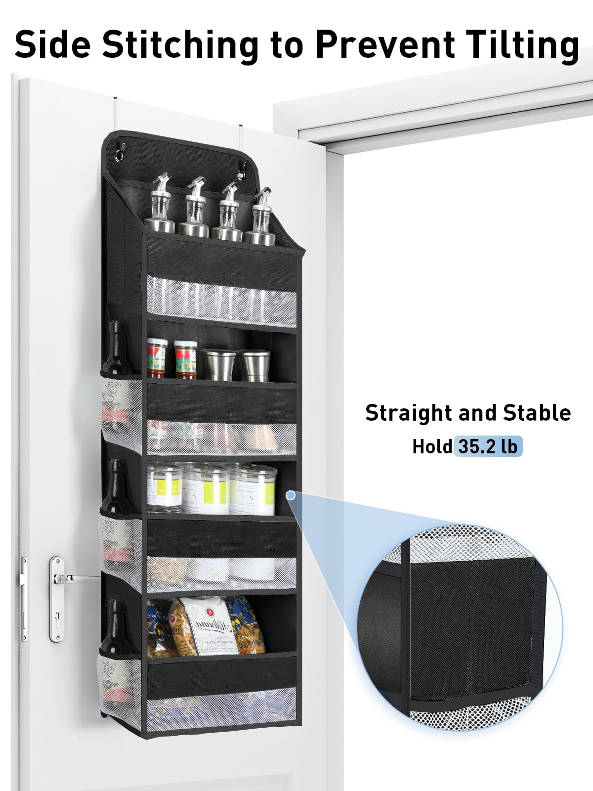 Yecaye over-the-door organizer side mesh pockets keep small items within easy reach.