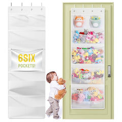 Yecaye stuffed animal storage door organizer white hanging over a door saves space