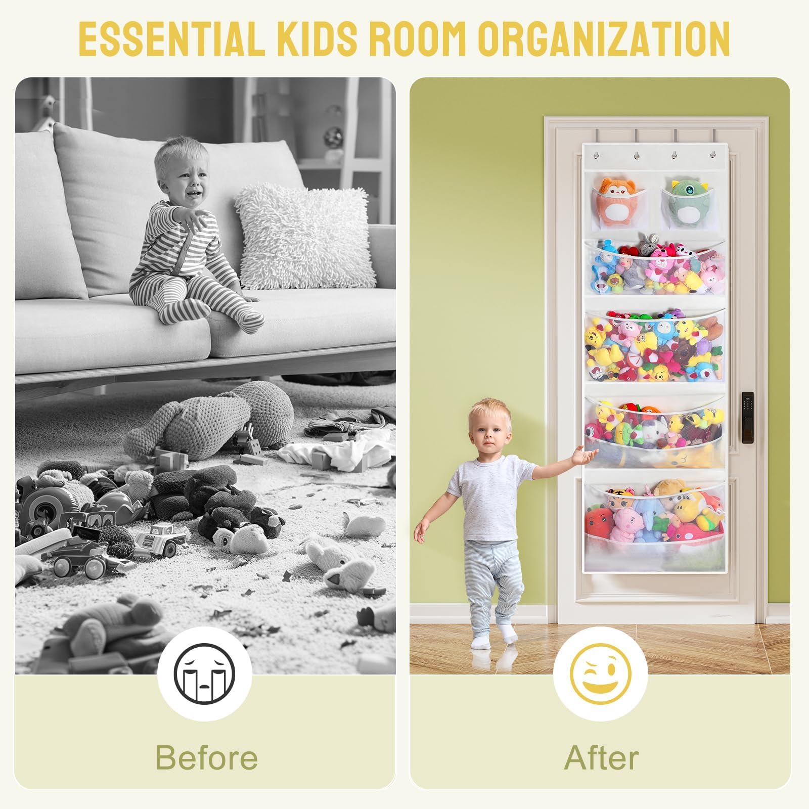 Yecaye organizer stores plush toys for simpler playtime and cleanup