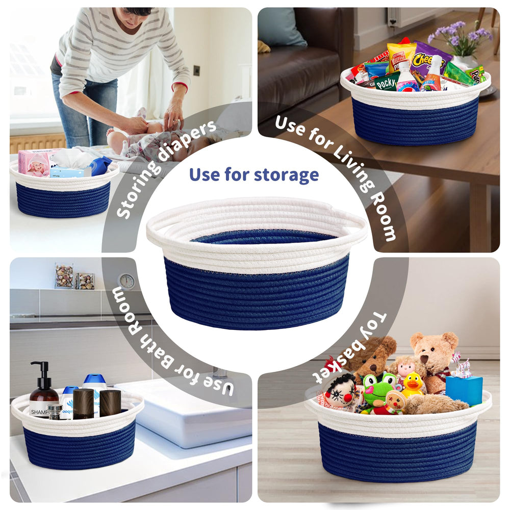 Yeeeasy nursery storage basket shows white-navy design for organization.