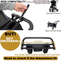 YEEDOIDO stroller console attachment demonstrates adjustable straps for varied handle shapes.