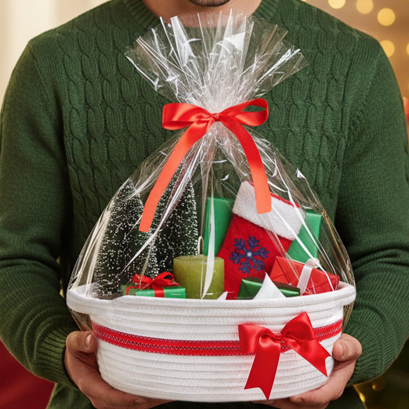 Yeeeasy small woven basket with bow—gift-ready presentation and stylish home decor.