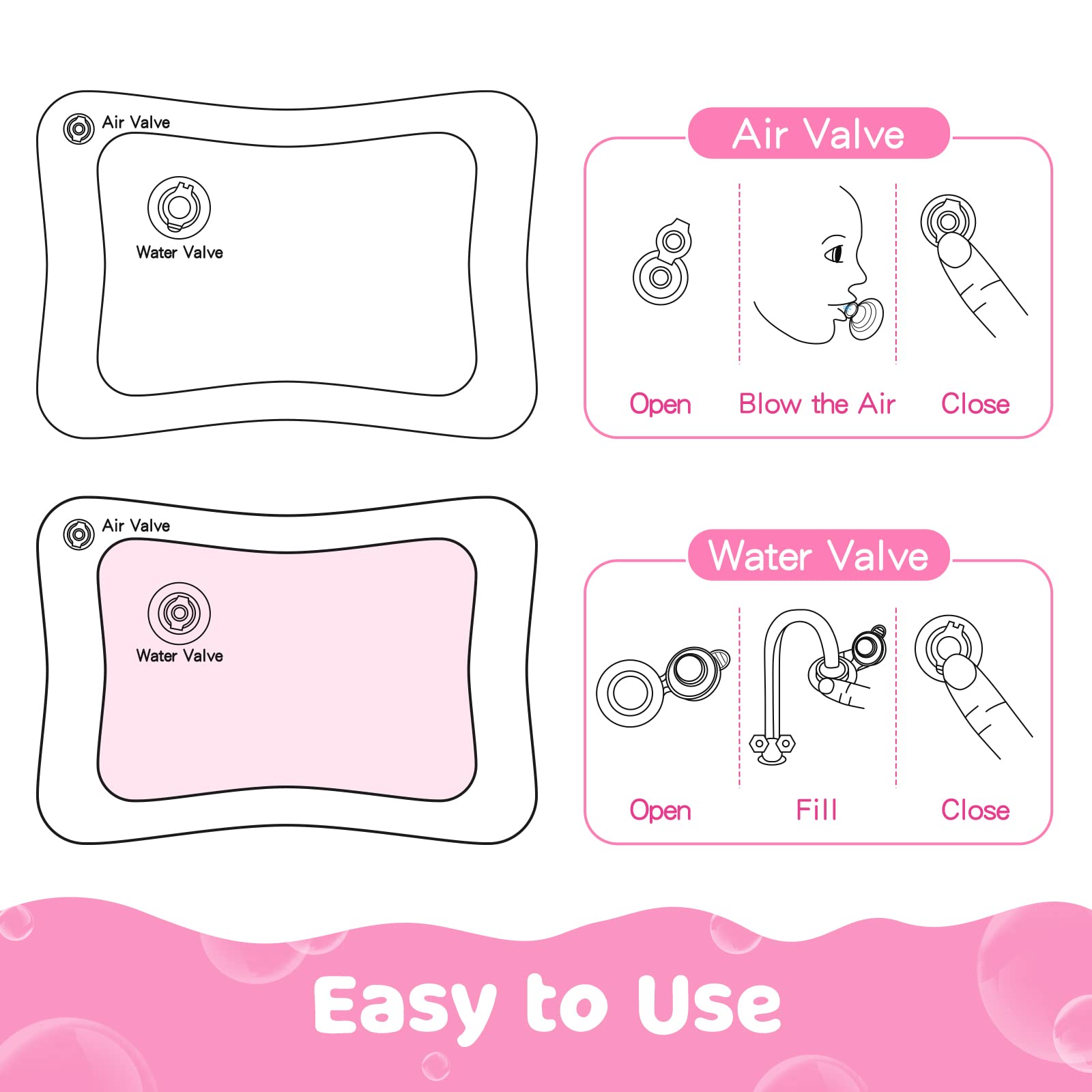 Yeeeasy water mat easy to use design with inflation and water fill steps