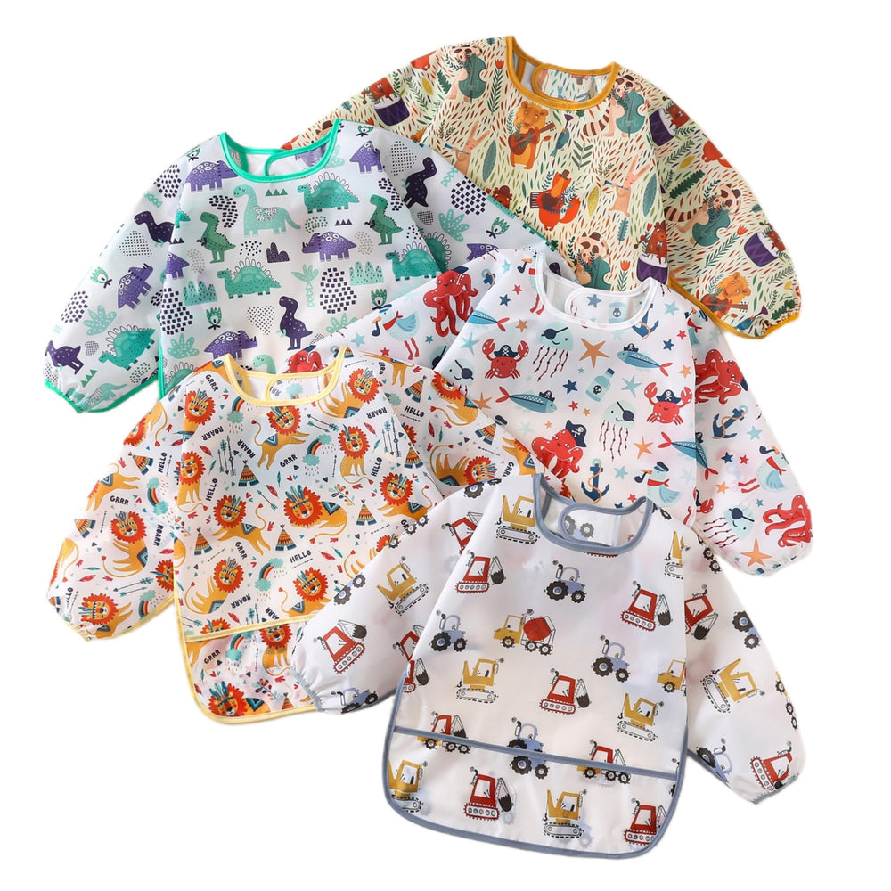 YeeLauf Sleeved Bib front view highlights spill-proof design for mess-free meals.