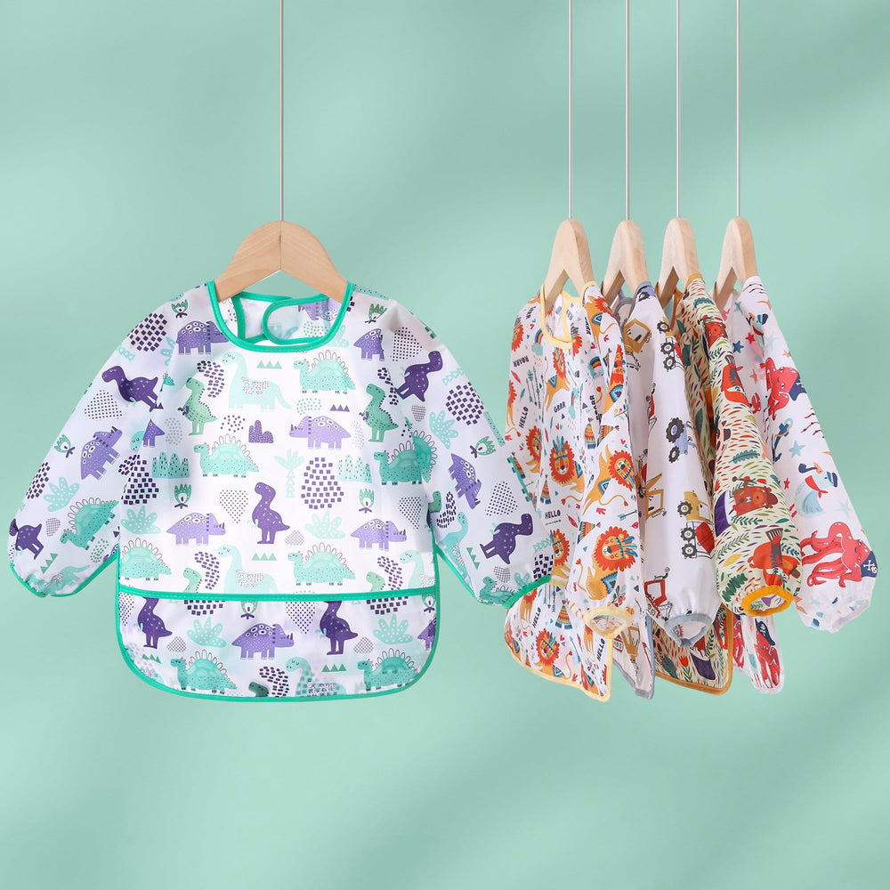 YeeLauf Sleeved Bib machine washable for easy cleanup after meals.
