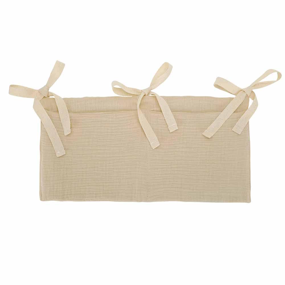 YeeMan crib organizer with two pockets keeps pacifiers and wipes within reach.