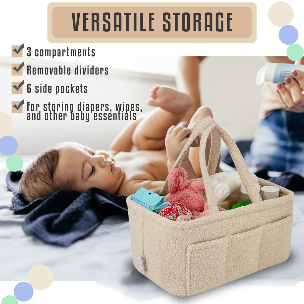 YelloIris diaper caddy large storage compartment keeps essentials reachable.