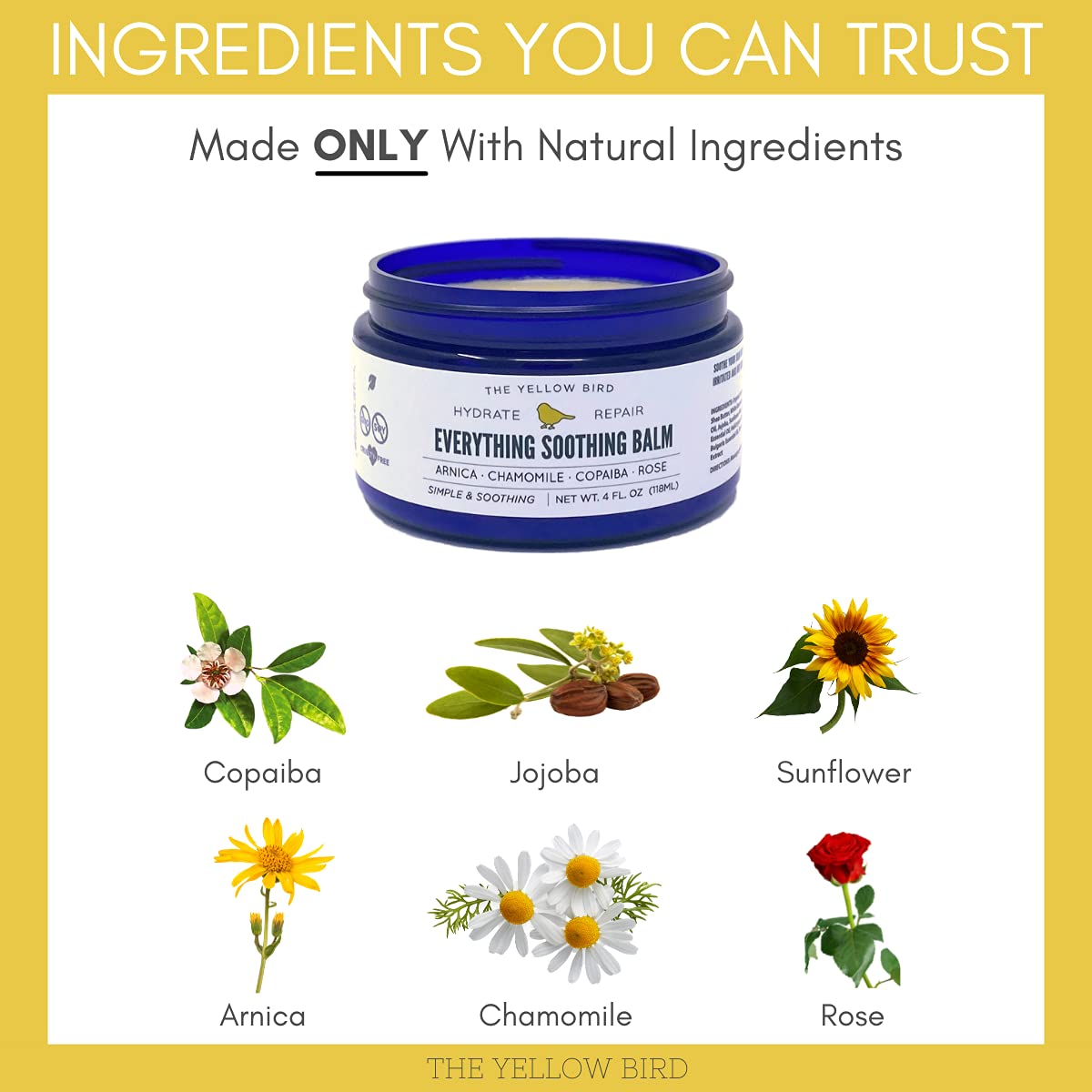 Closeup of The Yellow Bird balm texture highlighting non-greasy feel.