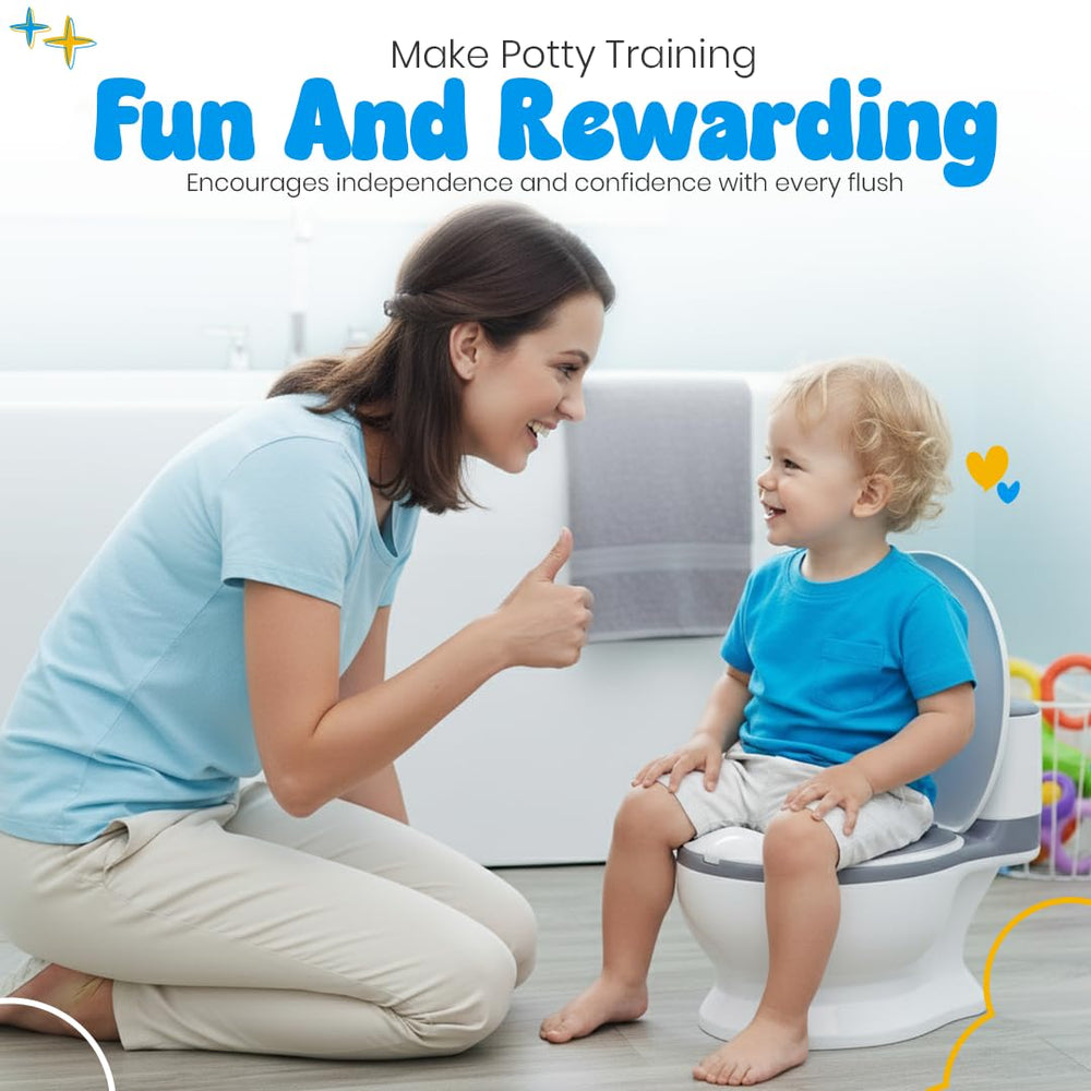 Yellow Ladybug realistic potty design with lid and flush promotes routine.