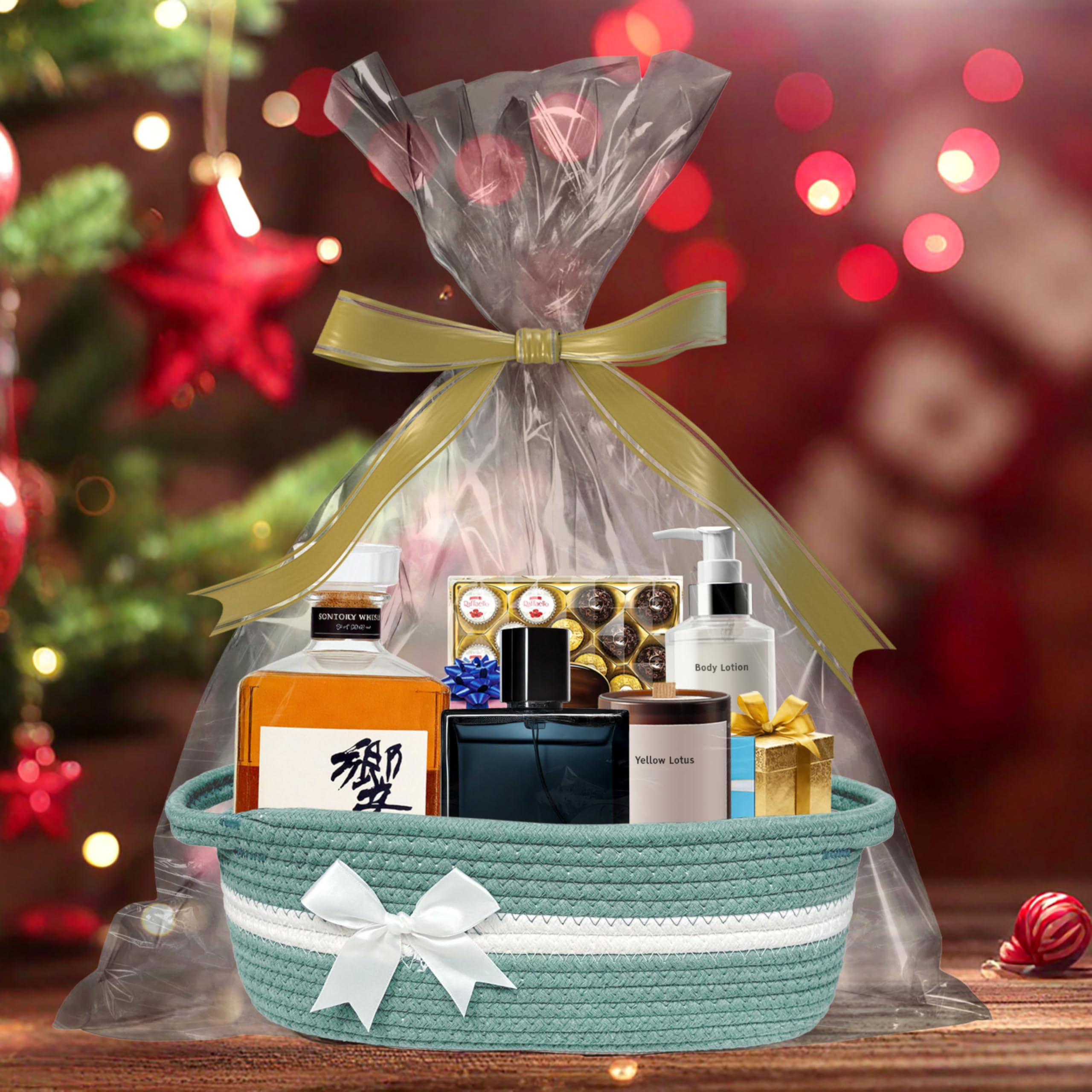 Yellow Lotus birthday gift basket idea framed by elegant sage green color.