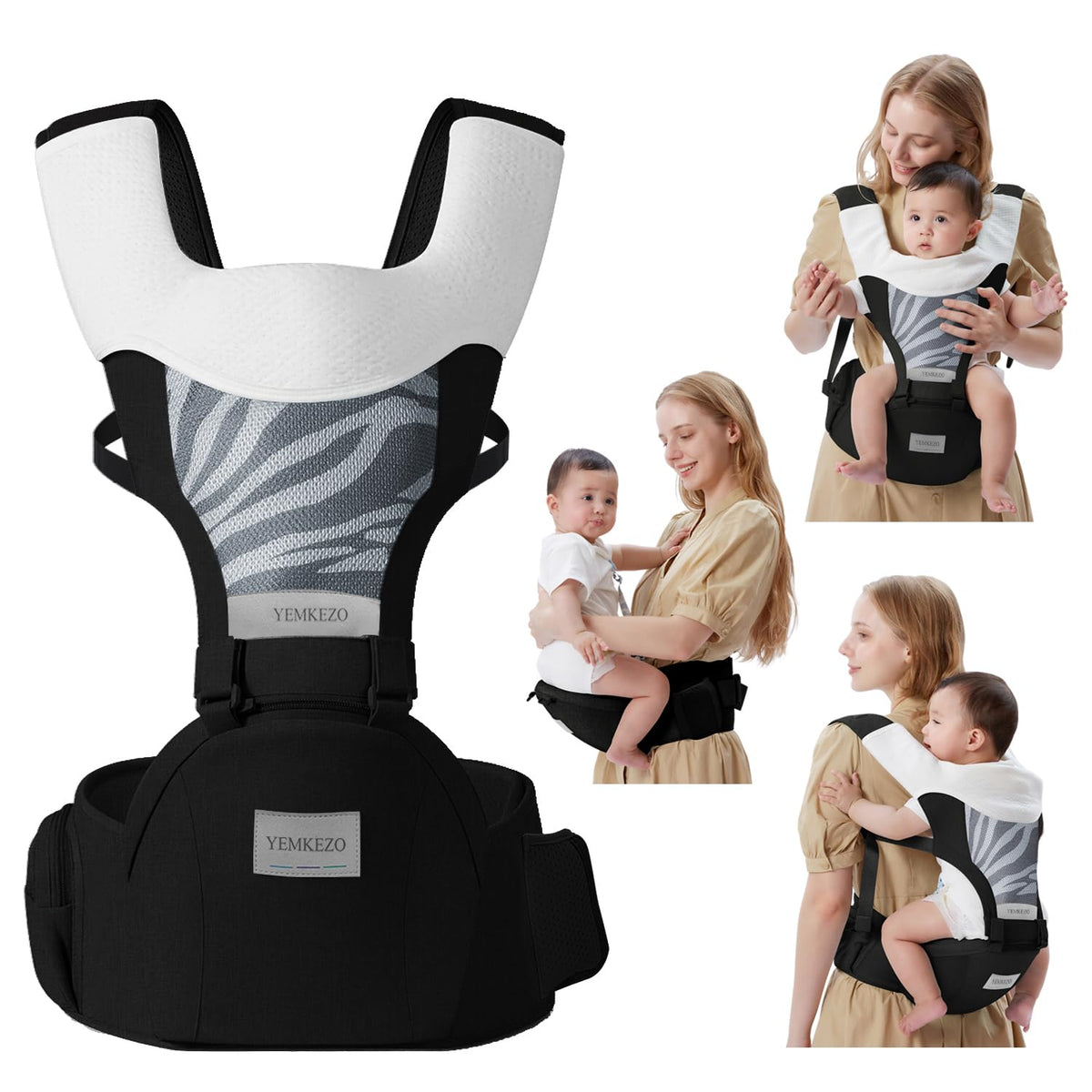 YEMKEZO hip seat assembly enabling versatile on-the-go use