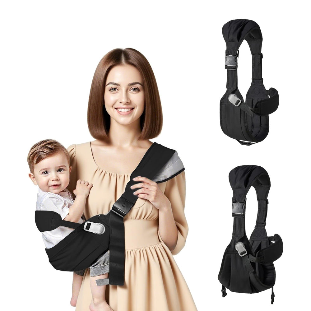 Yemyig baby sling carrier front view for easy carrying and travel readiness.