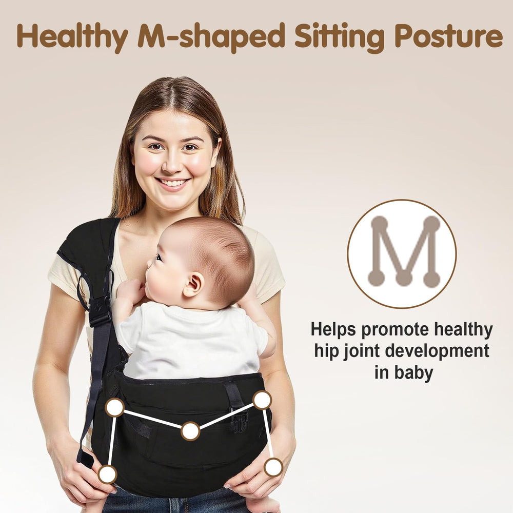 Yemyig travel-ready sling in black ideal for urban parents.
