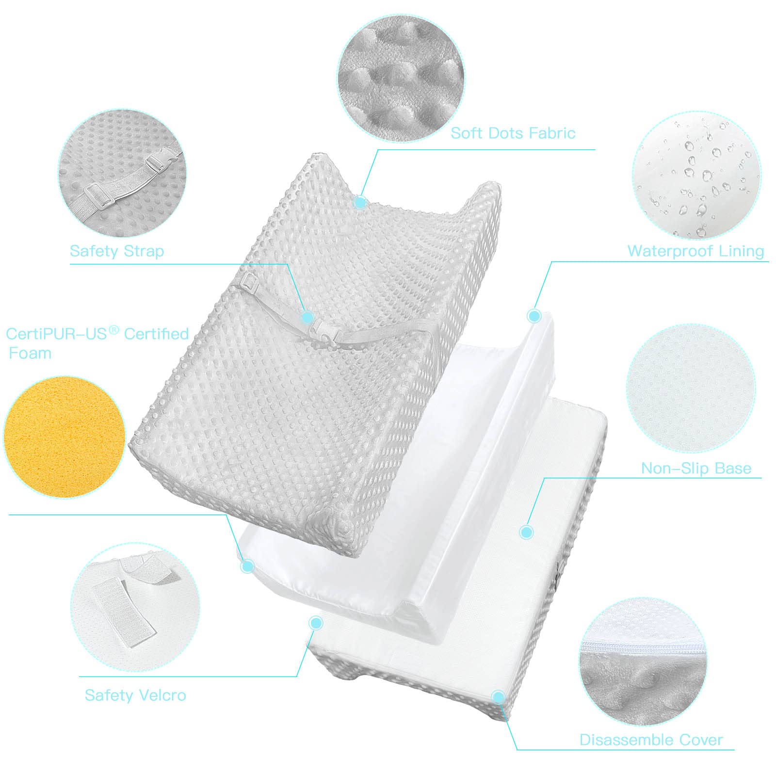 YENING mini diaper changing pad foam-core close-up showing supportive cushioning.
