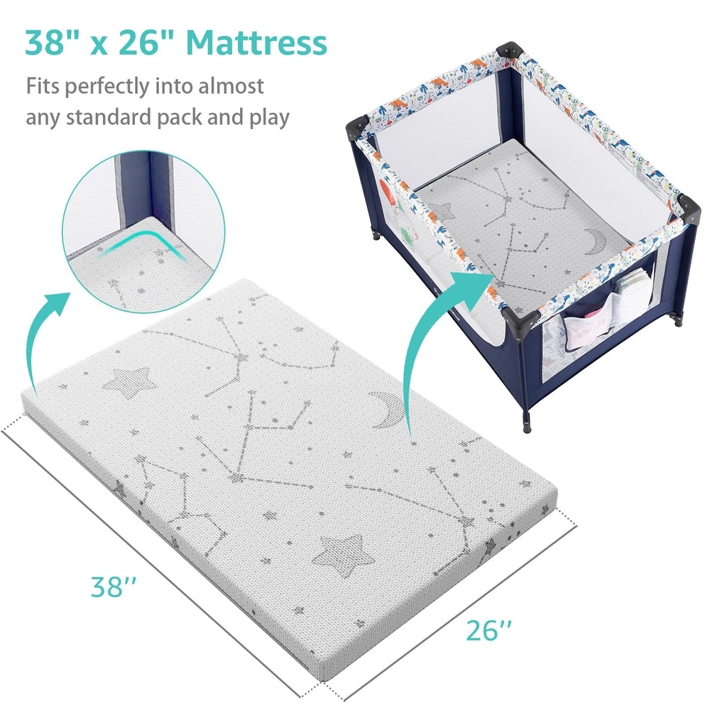 YENING pack-n-play mattress waterproof cover enables easy wipe-clean maintenance.