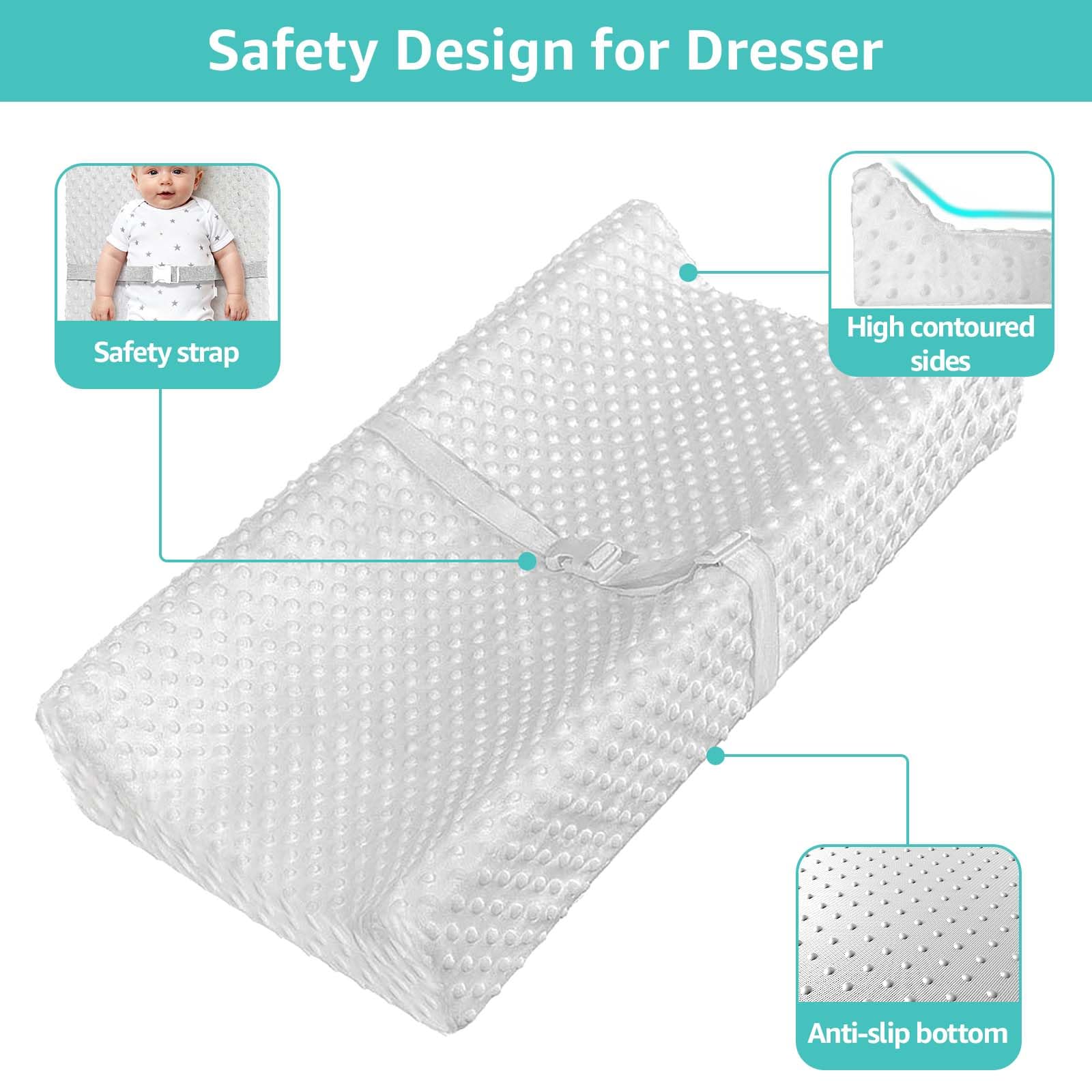 YENING Changing Pad safety strap image emphasizes secure belt during diaper changes
