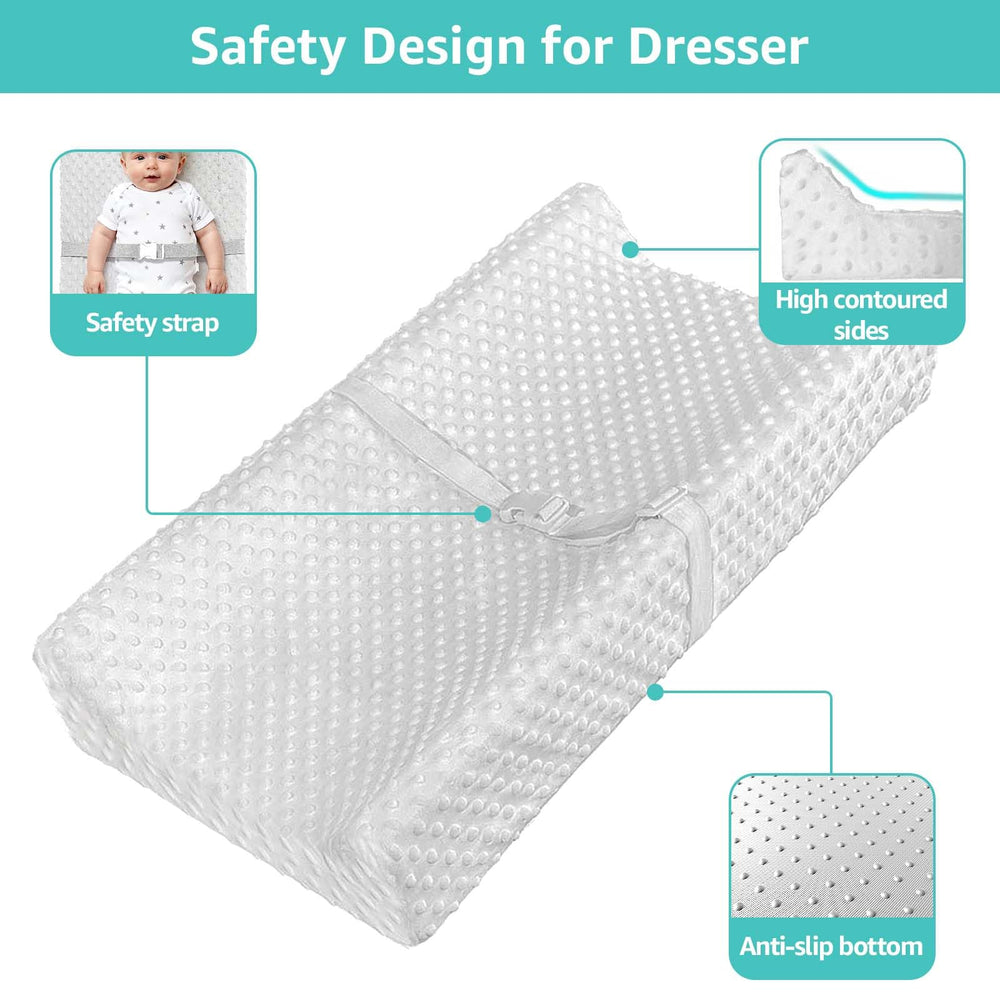 YENING Changing Pad safety strap image emphasizes secure belt during diaper changes