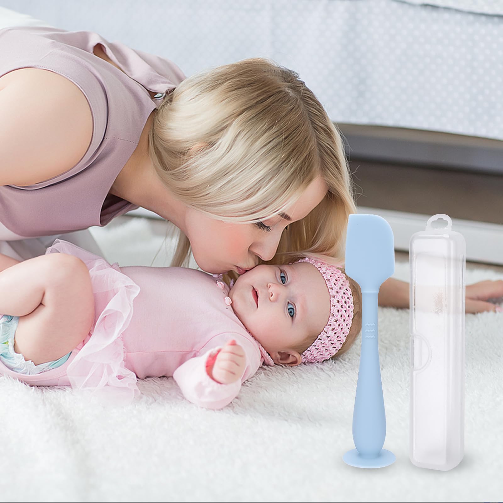 YENLNI pink silicone spatula close-up shows soft, skin-friendly design.