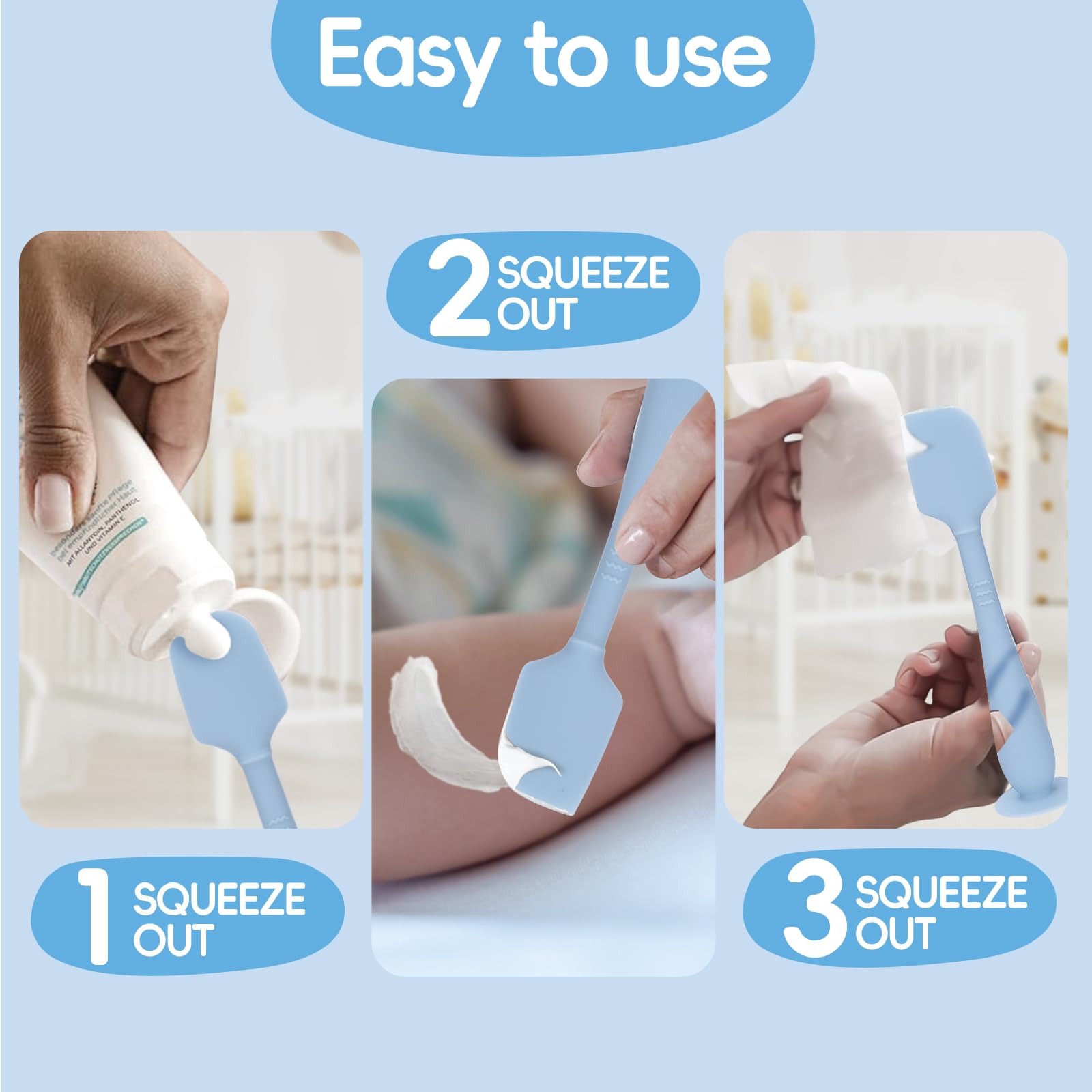 YENLNI soft silicone spatula head gentle on baby skin for smooth cream spread.