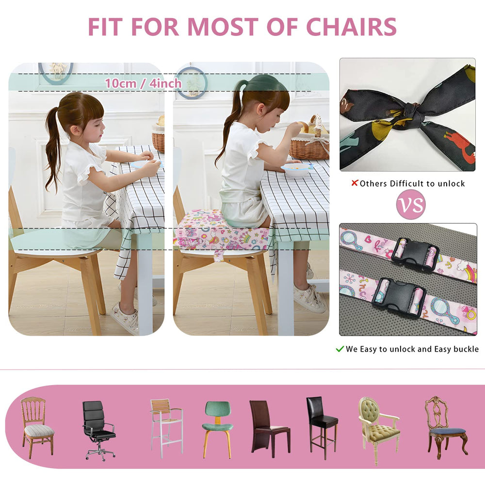 Yeroly booster seat with adjustable belts for different chair heights