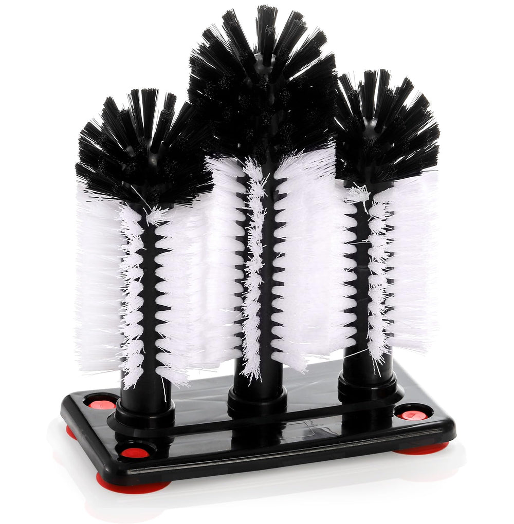 Yesland water-bottle-cleaning-brush with suction base secured to sink, ready for efficient cleaning.