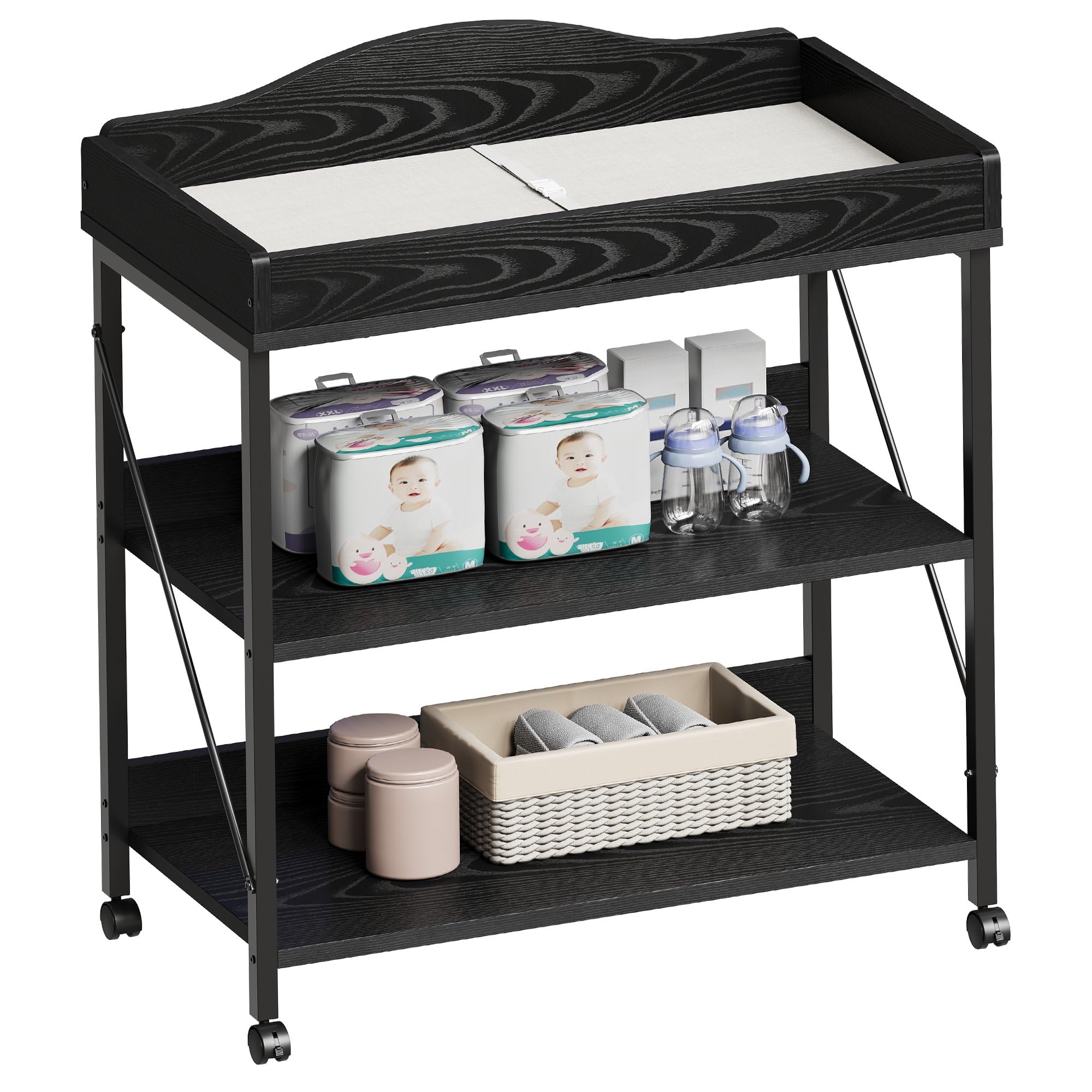 YeTom changing table black top view highlights compact design for tight nurseries
