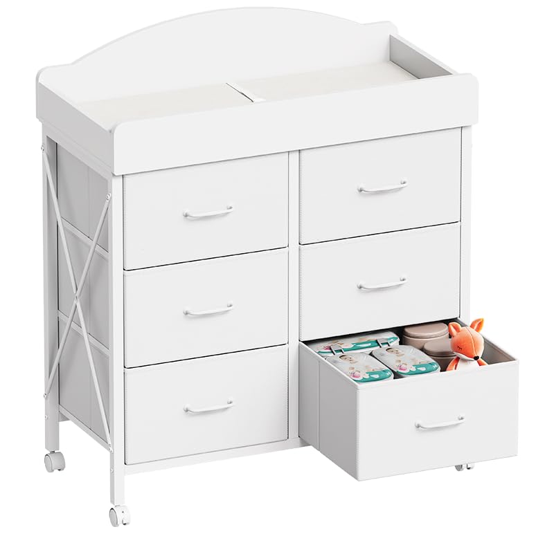 YeTom baby changing table dresser with wheels for effortless room-to-room mobility.