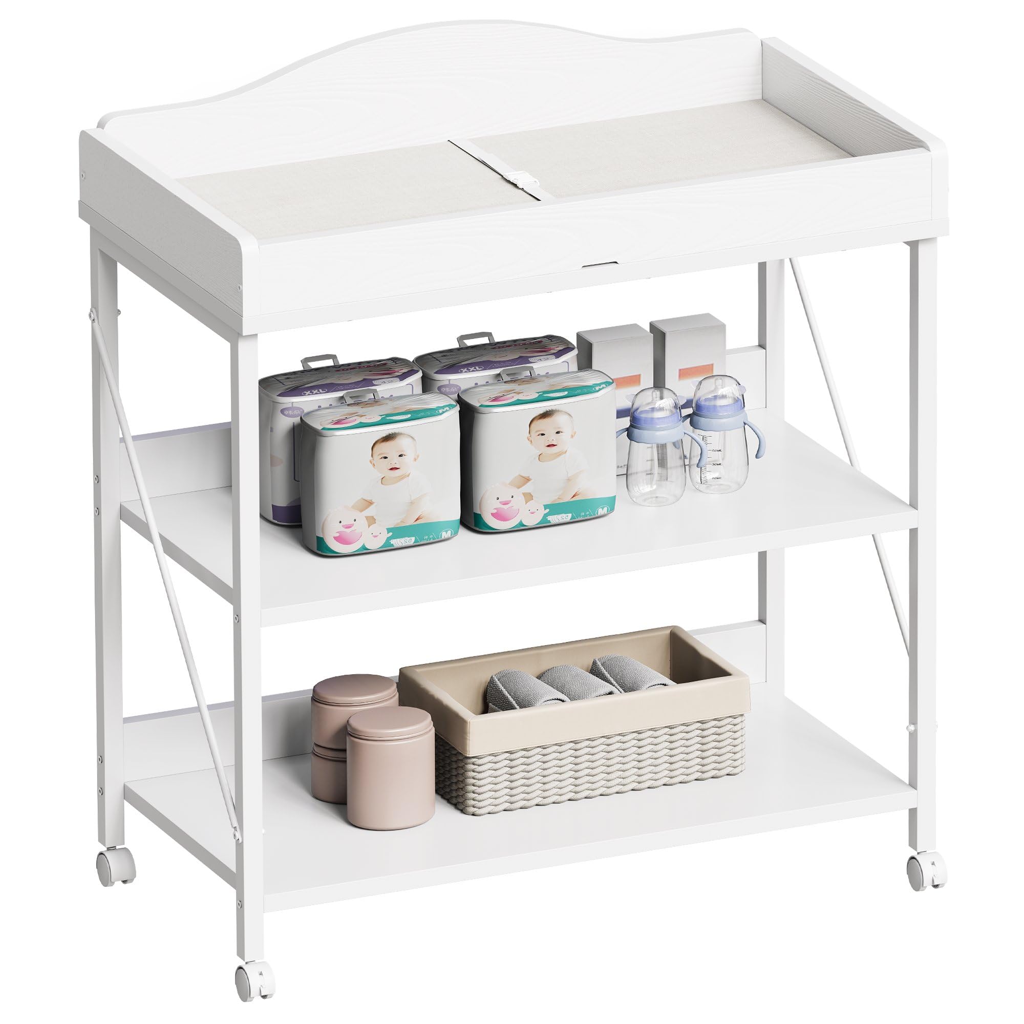 YeTom baby changing table front view for effortless diaper changes with organized storage within arm’s reach.
