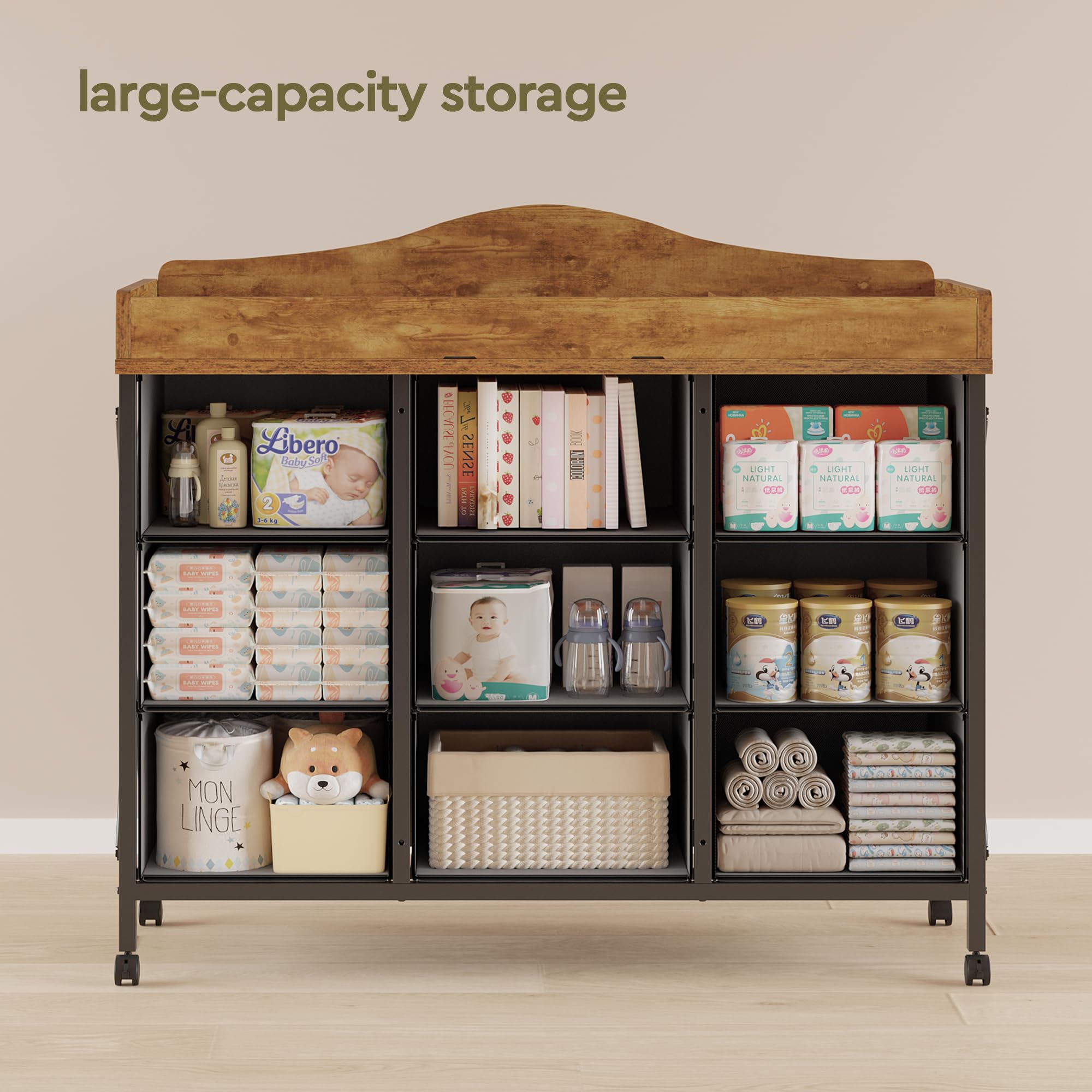 YeTom rustic brown finish complements nursery decor elegantly.