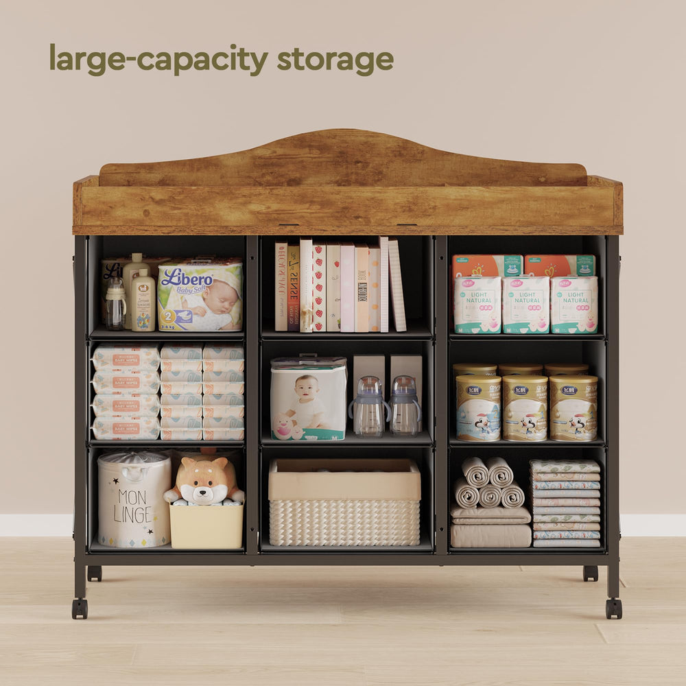 YeTom rustic brown finish complements nursery decor elegantly.