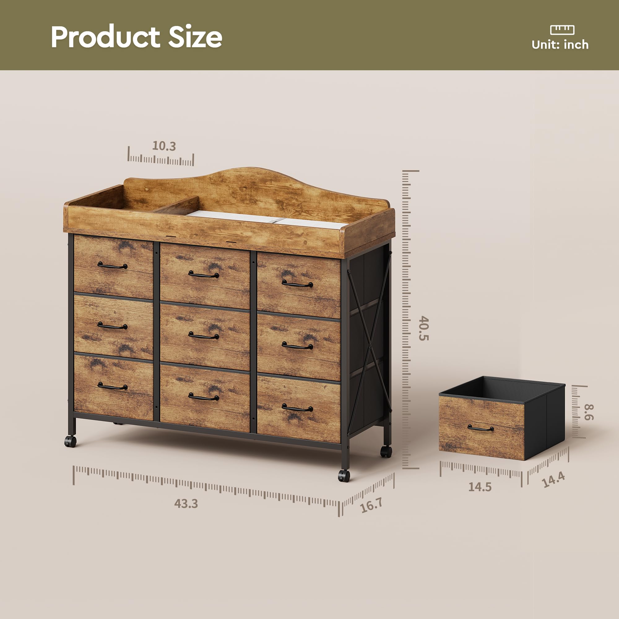 YeTom changing table wheels enable effortless relocation between rooms.