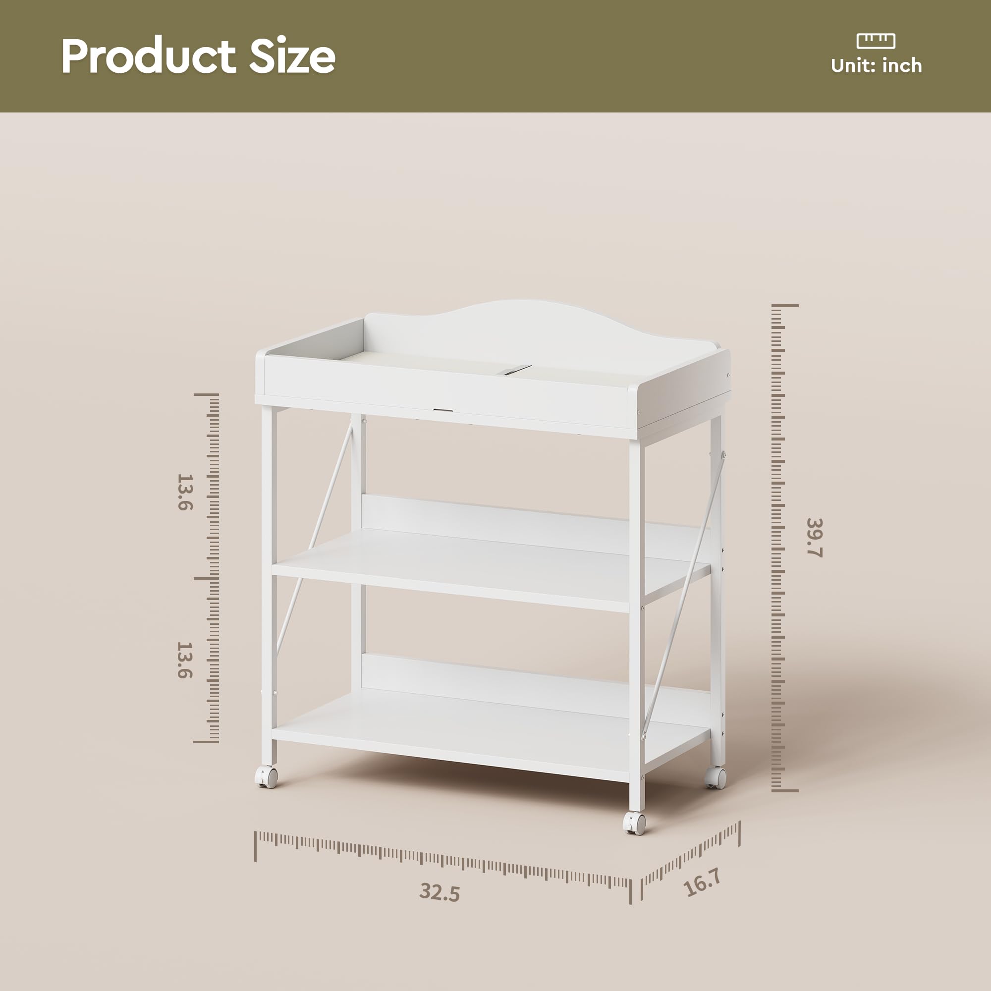YeTom white finish suits nursery decor while providing a compact changing station.