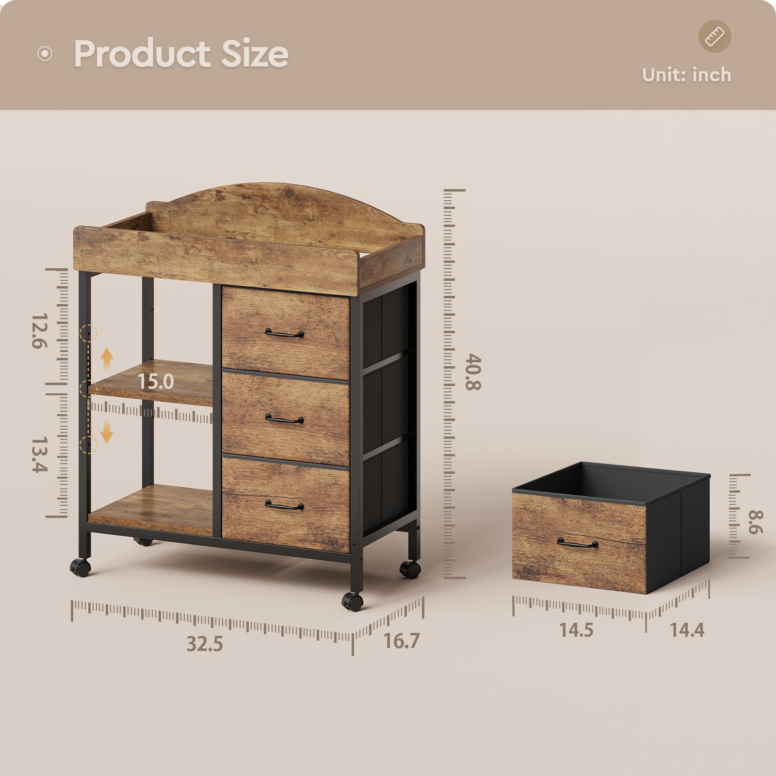 YeTom Changing Table Dresser diaper storage used as versatile display for plants or books.