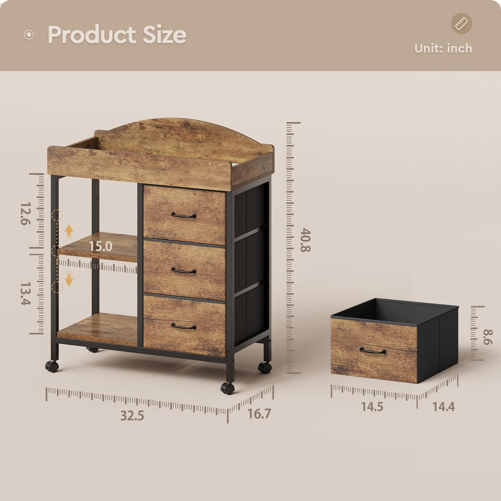 YeTom Changing Table Dresser diaper storage used as versatile display for plants or books.