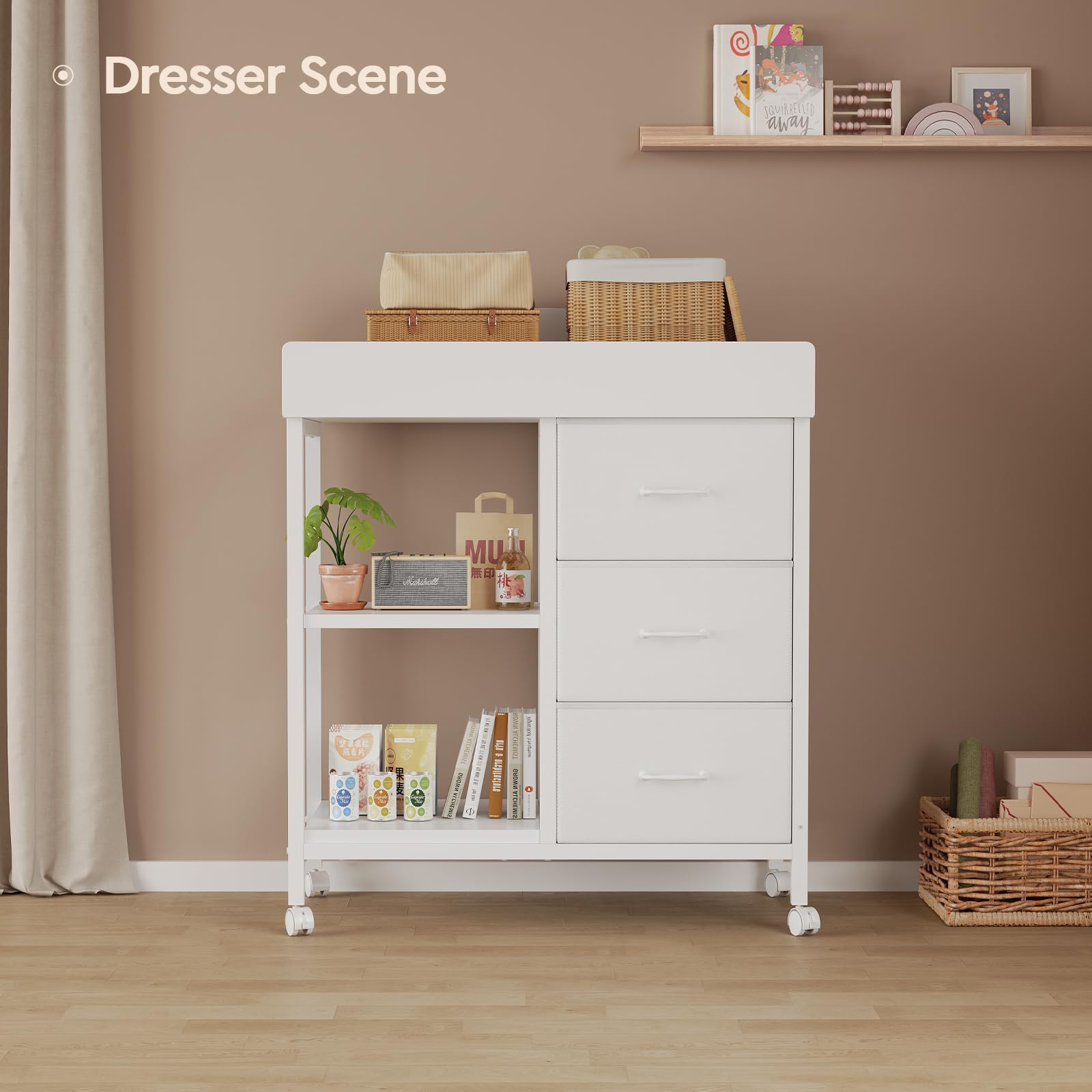 YeTom white changing table in cozy nursery setup