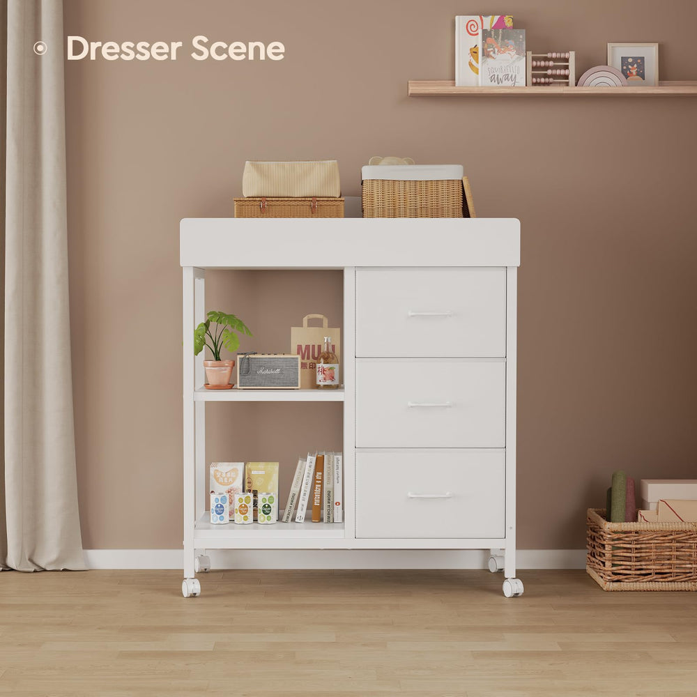 YeTom white changing table in cozy nursery setup