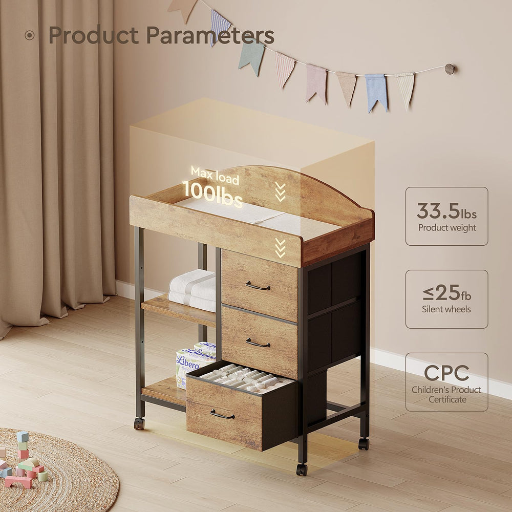 YeTom Changing Table Dresser P2 PB board close-up shows durable construction.