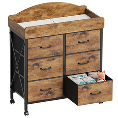 Yetom changing table dresser with wheels in nursery for easy mobility