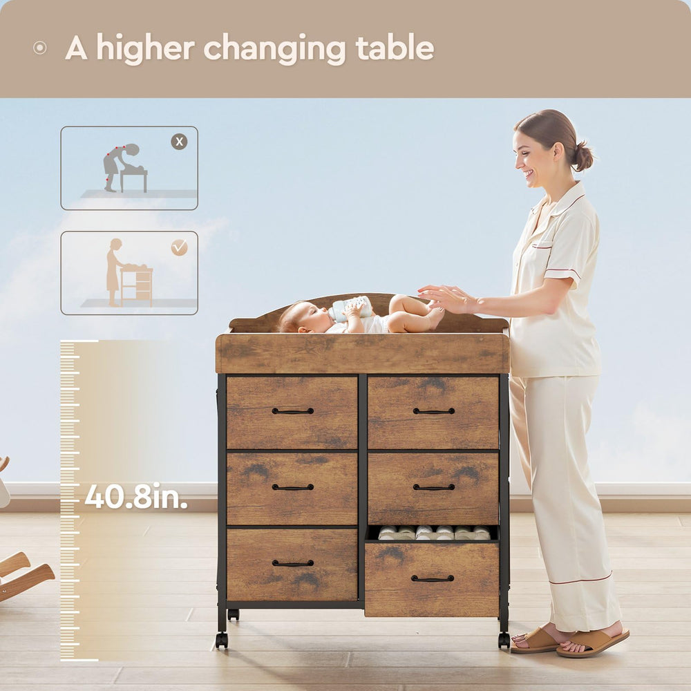 Yetom waterproof changing pad on top for quick wipe-clean diaper changes