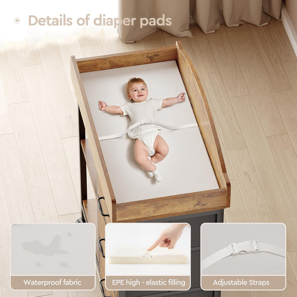 YeTom Changing Table Dresser wheels with safety locks enabling smooth room-to-room mobility.