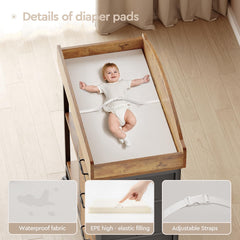 YeTom Changing Table Dresser wheels with safety locks enabling smooth room-to-room mobility.