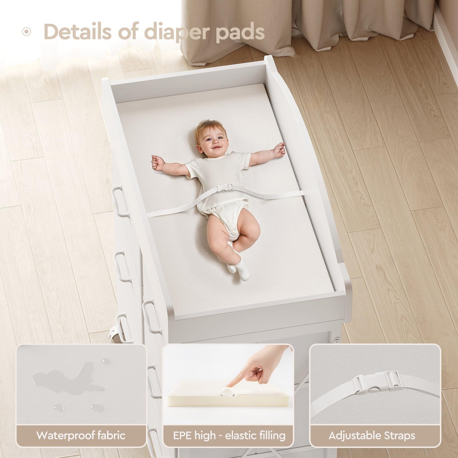 YeTom changing table pad is waterproof and easy to wipe clean for mess-free diaper changes.