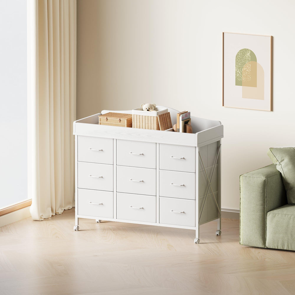 YeTom white nursery setup showing the table in bedroom arrangement for convenient changes