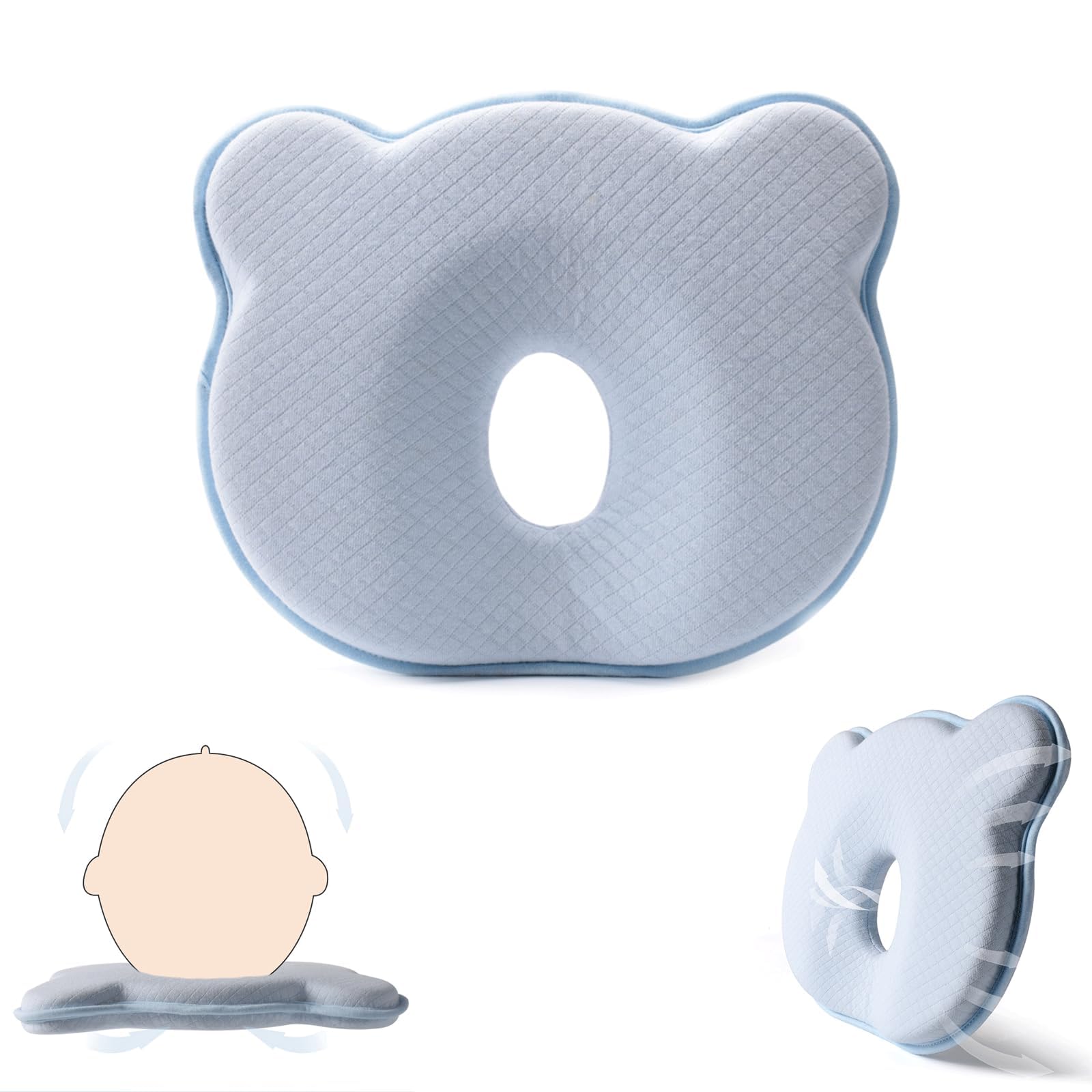 Yevclihds memory foam baby pillow cartoon bear front view promotes gentle head support